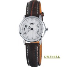 Classic Round White Face Brown Leather Quartz Calendar Couples Women's Watch