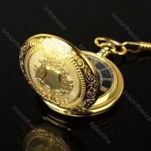 Classic Steampunk Golden Mechanical Style Roman Numeral Mens Windup Pocket Watch