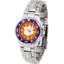 Clemson Tigers Competitor AnoChrome Ladies Watch with Steel Band and Colored Bezel