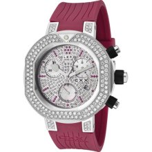 Clerc Women's CXXX Scuba Swiss Made Quartz 2.94ct Diamond & Rubies Magenta Rubber Strap Watch