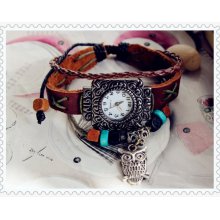 clever owl leather watch, vintage wrist watch, men wrist watch,unique wrist watch,handmade wrist watch,ethical wrist watch,teens wrist watch