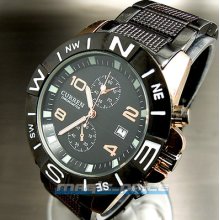 Clock Black Hours Date Dial Sport Men Military Army Steel Wrist Watch A191