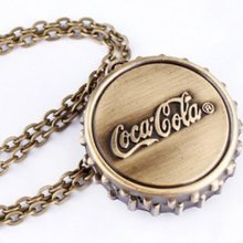 CocaCola bottle unique gift retro pocket watch necklace chain round copper good - Beige - Copper