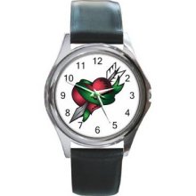 Colored Tattoo Unisex Silver-Tone Round Metal Watch 03