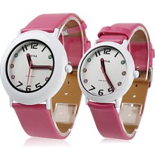 Couple Style Unisex PU Analog Quartz Wrist Watch (Rose)