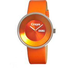 Crayo Unisex Button Analog Stainless Watch - Orange Leather Strap - Orange Dial - CRACR0205