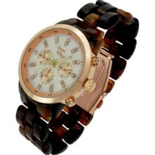 Crystal Mother Pearl Face Tortoise Acrylic Link Band Bracelet Watch Rose Gold