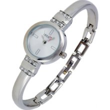 Crystal Silver Tone Face & Link Bangle Bracelet Watch Ladies