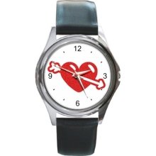 Cupid's Heart Arrow Unisex Round Wrist Watch