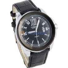 CURREN 8060 Men's Round Dial White Leather Strap Watch with Calendar (Black)