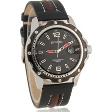 CURREN Round Dial Analog Watch with PU Leather Strap & Data Display (Black)