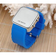 Dark-blue Led Digital Date Jelly Silicon Luxury Mirror Casual Sport Wrist Watch