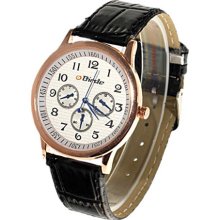 Decent Unisex Wrist Watch Quartz Watch with Round Metal Case and Leatherette Band