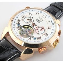 Deluxe Multifunction Men Automatic Watch Tourbillon Month Week Date Leather Gift