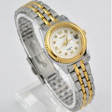 Deluxe Stainless Steel Quartz Women Lady Diamonds Date/day Wrist Watch