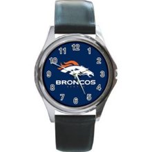 Denver BroncosUnisex Silver-Tone Round Metal Watch 01