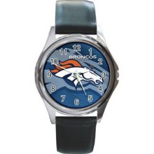 Denver BroncosUnisex Silver-Tone Round Metal Watch 09