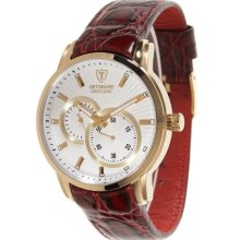 Detomaso Crotone Men's Automatic Watch With White Dial Analogue Display And Red Leather Strap Dt1046-A