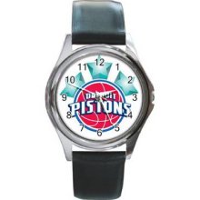 Detroit Pistons Unisex Silver-Tone Round Metal Watch 02