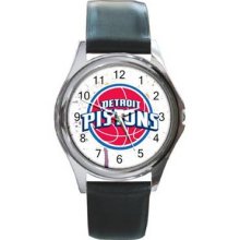 Detroit Pistons Unisex Silver-Tone Round Metal Watch 06