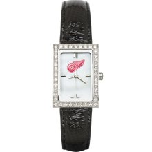 Detroit Red Wings Women's Black Leather Strap Allure Watch