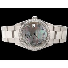 Diamond bezel gray roman dial oyster bracelet SS datejust watch rolex