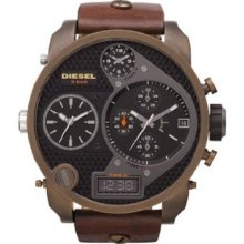 Diesel Dz7246 Sba Brown Leather Dual Time Zone Xl Mens Watch