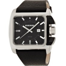 Diesel Large Rectangular Black Leather Strap Men's Watch DZ1541