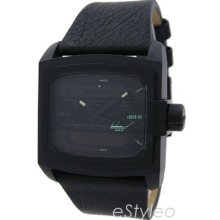 Diesel Mens Analogue Leather Square Dial Watch Black Ion Plated Dz1463