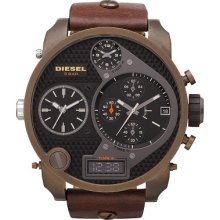 Diesel Men's Stainless Steel Case Black Dial Chronograph Brown Leather Strap DZ7246