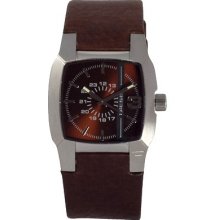 Diesel Men's Stainless Two-Tier Rectangle Watch - Brown/Yellow Dial - Brown Leather - DZ1090