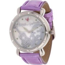 Disney Hannah Montana Mother Of Pearl Crystal Purple Metallic Strap Watch