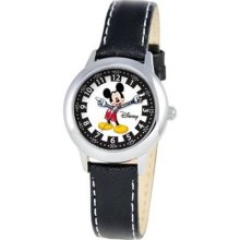 Disney Kid's Mickey Time Teacher Watch in Black Leather