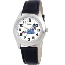 Disney Men's Eeyore Silver Perth Black Leather Strap Watch #0803C005d146s002