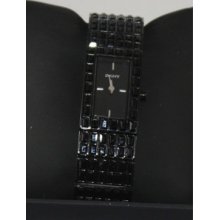 Dkny Ny8300 Lady's Small Rectangular Black Crystal Bangle Watch