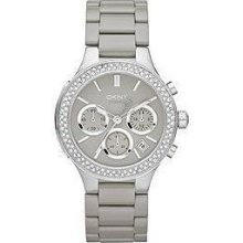 Dkny Ny8470 Light Grey Glitz Ceramic Chronograph Woman's Watch