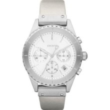 Dkny Ny8517 Chronograph Silver Bezel Leather White Dial Ladies Watch