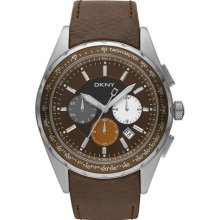 Dkny Watch Ny1487 Men's Brown Leather Chronograph Chrono Stainless Steel