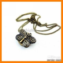 Drop Shipping 12 Pcs/lot Vintage Butterfly Pocket Watch Pendant Neck