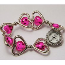 Echo Ladies Bead / Heart Bracelet Watch With Crystal Set Bezel One Size Fit All