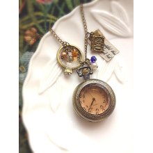 Elegant Antique Victorian Classical Pocket Watch Necklace with Ring charm