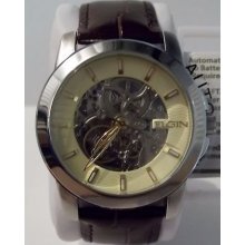 Elgin Automatic Skeleton Analog Leather Band Mens Dress Wrist Watch FG7081 NEW