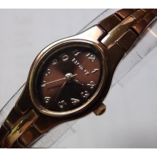 Elgin Ladies Gold Quartz Interesting Dial Watch w/ Bracelet