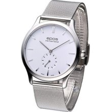 Epos Originale Mechanical Ultra-thin Dress Watch White 3408 Steel Mesh Bracelet