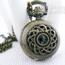 European S Size Bronze-color Wheels Pocket Watch Necklace, Sweater N