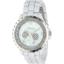 Ewatchfactory Womens Disney Mickey Mouse White Enamel Sparkle Watch 56270-1a