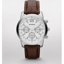 Express Mens Chronograph Leather Strap Watch Brown