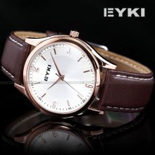 Eyki Mens Luxury Golden Case White Dial Analog Leather Quartz Wrist Watch Usts