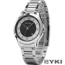 Eyki Vogue Elegant Black & White Dial Date Stainless Steel Men Quartz Watch Usts