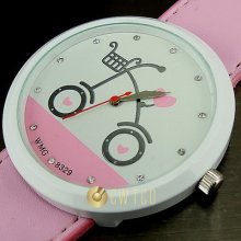 Fashion Cute Quartz Hours Dial Pink Leather Girl Lady Young Wrist Watch Wt060